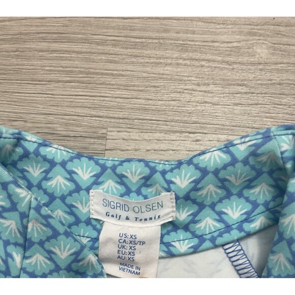 Sigrid Olsen Jacket Golf Tennis Blue Zip Shirt Top Size XS Pockets geometric - Picture 4 of 7